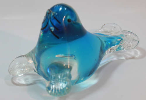 Playful Baby Seal Glass Ornament in Blue