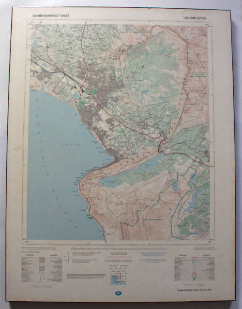 Topographical Map of Somerset West Laminated Blockmounted