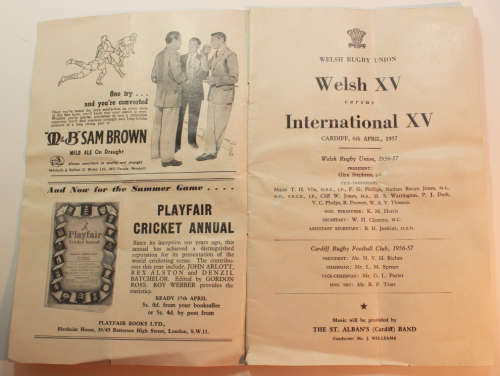 A Welsh XV vs International XV Cardiff Arms 6th April 1957 Official Programme Signed by WH Clement
