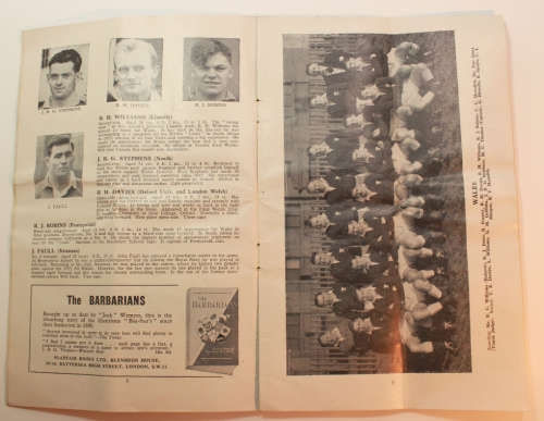 A Welsh XV vs International XV Cardiff Arms 6th April 1957 Official Programme Signed by WH Clement