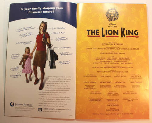 The Lion King Capitol Theatre Sydney Production 2004 Official Programme With Ticket