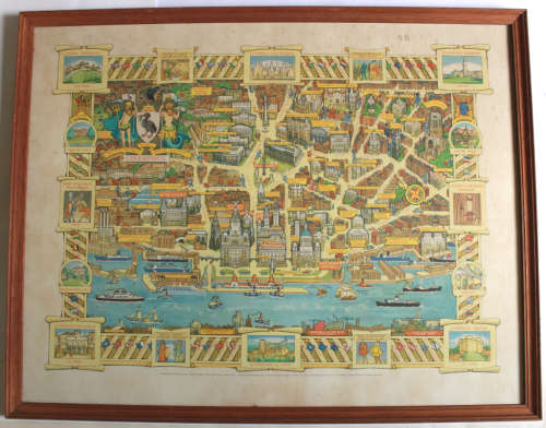 Framed Colour Pictorial Map of Liverpool