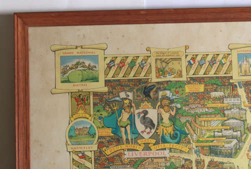 Framed Colour Pictorial Map of Liverpool