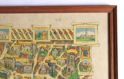 Framed Colour Pictorial Map of Liverpool