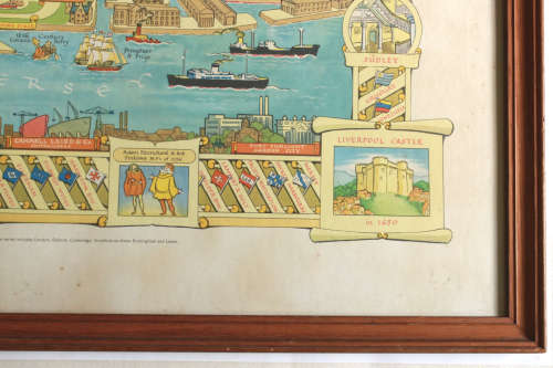 Framed Colour Pictorial Map of Liverpool