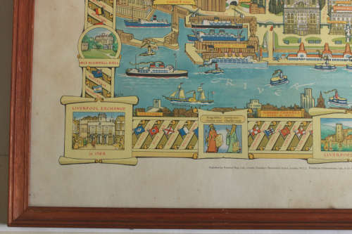 Framed Colour Pictorial Map of Liverpool