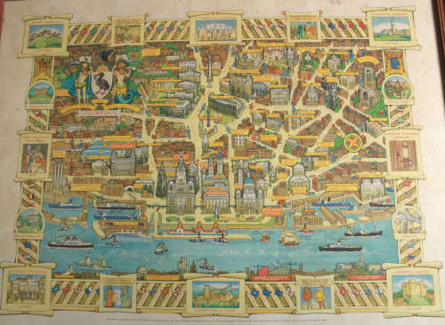 Framed Colour Pictorial Map of Liverpool