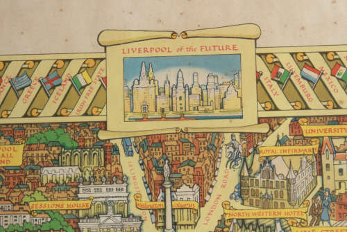 Framed Colour Pictorial Map of Liverpool