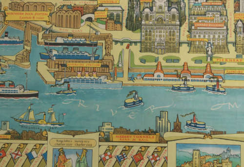 Framed Colour Pictorial Map of Liverpool