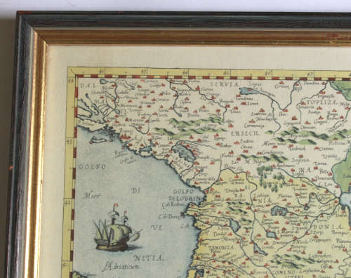 Graeciae Universae Secundum Framed Vintage Map of Greece by Ortelius Reproduction Print.