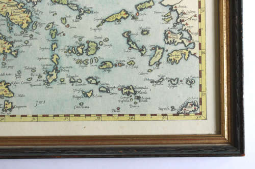 Graeciae Universae Secundum Framed Vintage Map of Greece by Ortelius Reproduction Print.