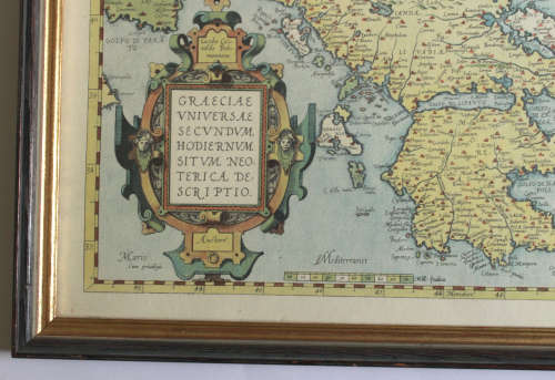Graeciae Universae Secundum Framed Vintage Map of Greece by Ortelius Reproduction Print.