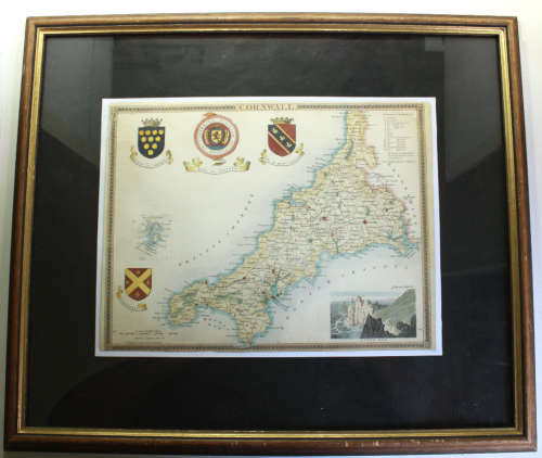 Framed Map of Cornwall by Thomas Moulle 1850