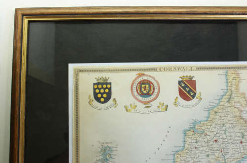 Framed Map of Cornwall by Thomas Moulle 1850