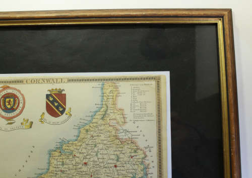 Framed Map of Cornwall by Thomas Moulle 1850