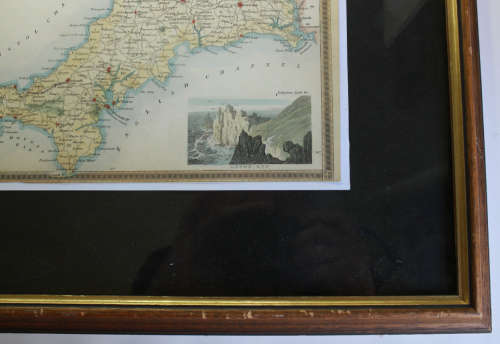 Framed Map of Cornwall by Thomas Moulle 1850