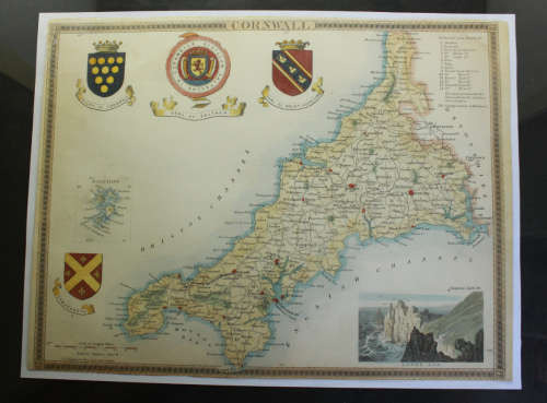 Framed Map of Cornwall by Thomas Moulle 1850
