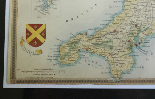 Framed Map of Cornwall by Thomas Moulle 1850