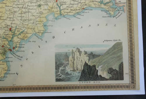 Framed Map of Cornwall by Thomas Moulle 1850