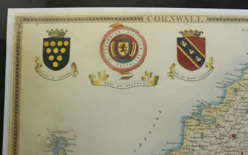 Framed Map of Cornwall by Thomas Moulle 1850