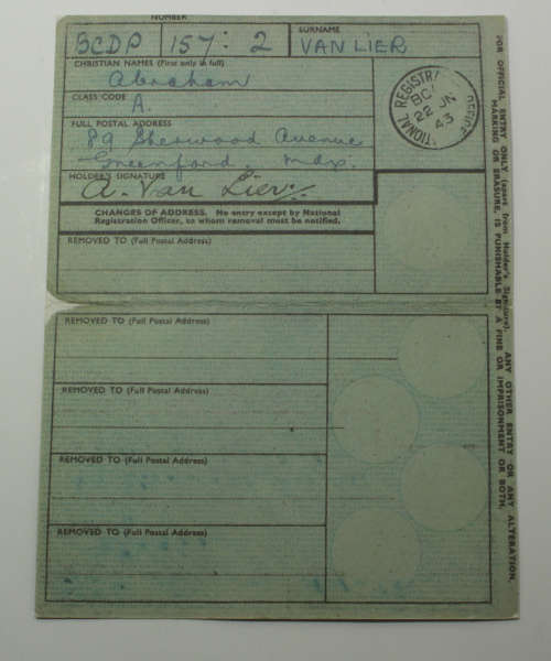 Replica British National Registration Identity Card and Ration Book Supplement