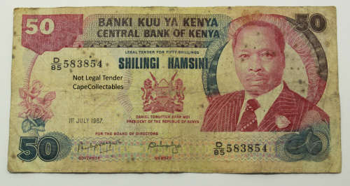 Kenya 50 Shillings Bank Note 1987 Circulated F