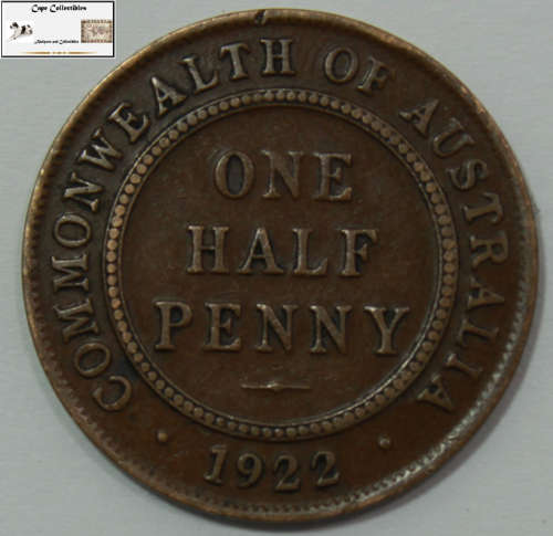 Australia 1/2 Half Penny 1922 Coin Circulated