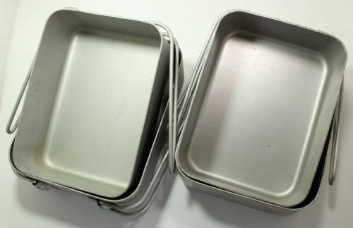 Pair of Folding Aluminium `Dixie` Mess Kits for Campers with Fold Up Cutlery