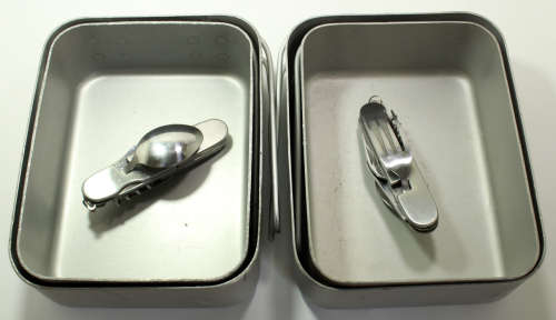 Pair of Folding Aluminium `Dixie` Mess Kits for Campers with Fold Up Cutlery