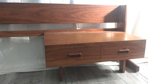 Classic 1970`s John Tabraham Design Solid Kiaat Headboard and Sidetables for Kallenbach`s