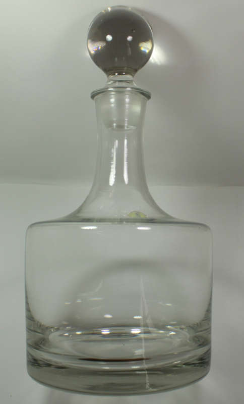 Large Round Decanter with Round Stopper by Buckingham, Made In Romania