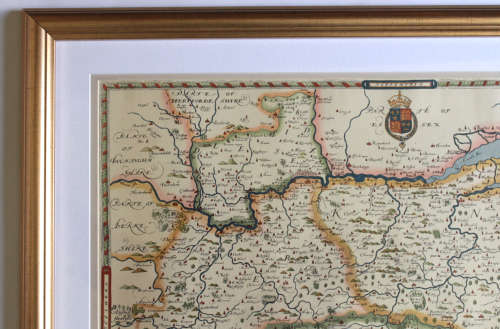 Saxton`s Map of Kent, Sussex, Surrey and Middlesex 1575 Framed Map British Museum Print