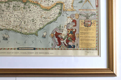 Saxton`s Map of Kent, Sussex, Surrey and Middlesex 1575 Framed Map British Museum Print