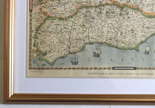 Saxton`s Map of Kent, Sussex, Surrey and Middlesex 1575 Framed Map British Museum Print