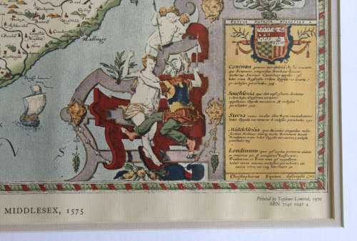 Saxton`s Map of Kent, Sussex, Surrey and Middlesex 1575 Framed Map British Museum Print