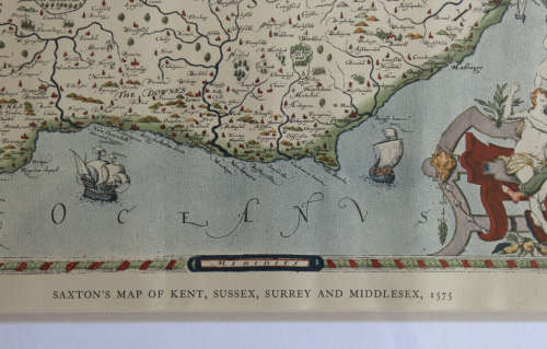 Saxton`s Map of Kent, Sussex, Surrey and Middlesex 1575 Framed Map British Museum Print