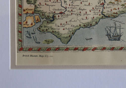 Saxton`s Map of Kent, Sussex, Surrey and Middlesex 1575 Framed Map British Museum Print
