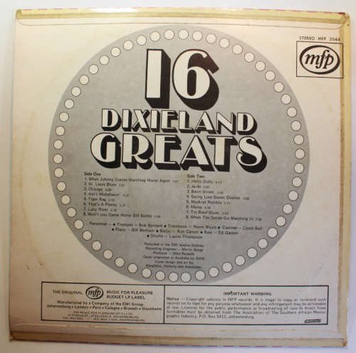 16 Dixieland Greats Bob Barnards All Star Jazz Group Vinyl LP