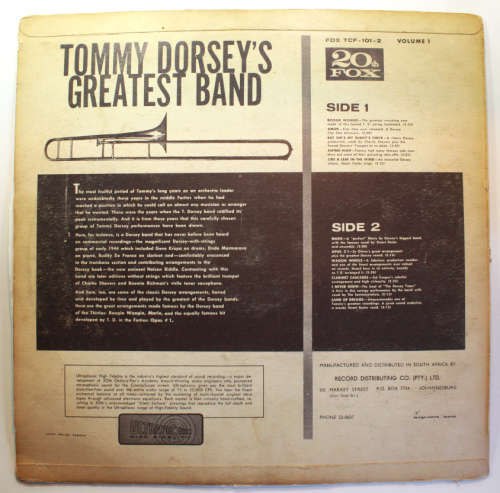 Tommy Dorsey Greatest Band Volume 1 Vinyl LP