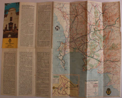 Vintage Folded AA Road Map Day Drives From Cape Town 1965
