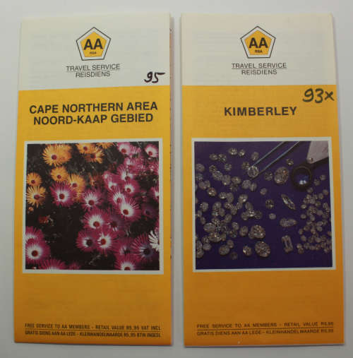 Two Vintage Folded AA Road Maps - Northern Cape 1995 and Kimberley 1993