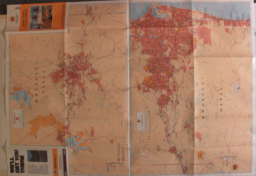 Three Vintage Folded AA Road Maps PE 1992/KZN Coast and Hinterland 1995/Transvaal Area 1995