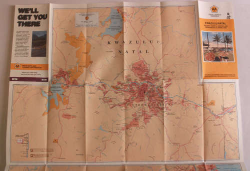 Three Vintage Folded AA Road Maps PE 1992/KZN Coast and Hinterland 1995/Transvaal Area 1995