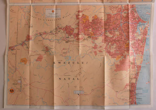 Three Vintage Folded AA Road Maps PE 1992/KZN Coast and Hinterland 1995/Transvaal Area 1995