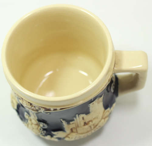 Vintage Wick-Werke Rhein Castles Stoneware Ornamental Mug in Cobalt Blue.