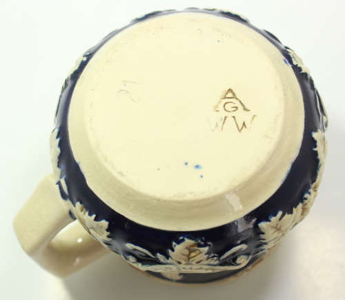 Vintage Wick-Werke Rhein Castles Stoneware Ornamental Mug in Cobalt Blue.