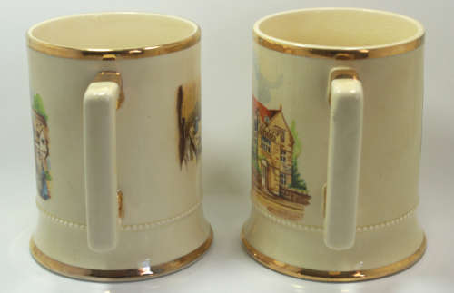 Pair of Vintage Arthur Wood `Ye Olde English Inns` Beer Tankards