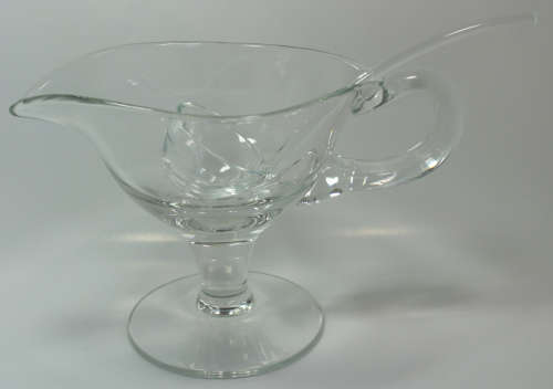 2 Piece Set Footed Clear Glass Sauce Bowl and Ladle
