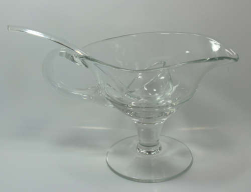 2 Piece Set Footed Clear Glass Sauce Bowl and Ladle