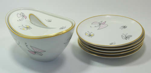 Vintage Jam Bowl with Lid and 5 x Small Plates by Thomas Rosenthal